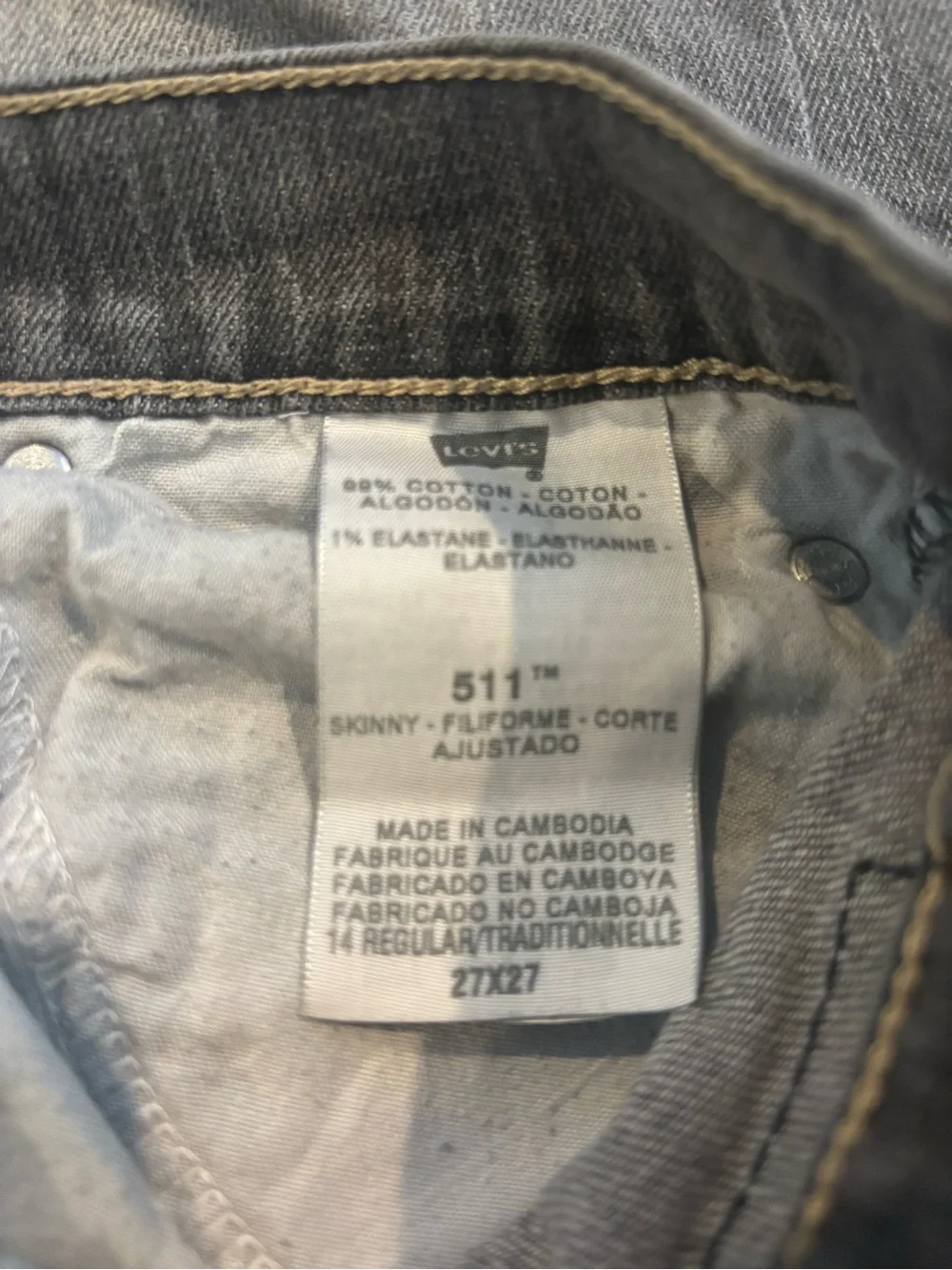 Levi's Men's Light Gray Skinny Jeans 511 27x27 Classic Five Pocket